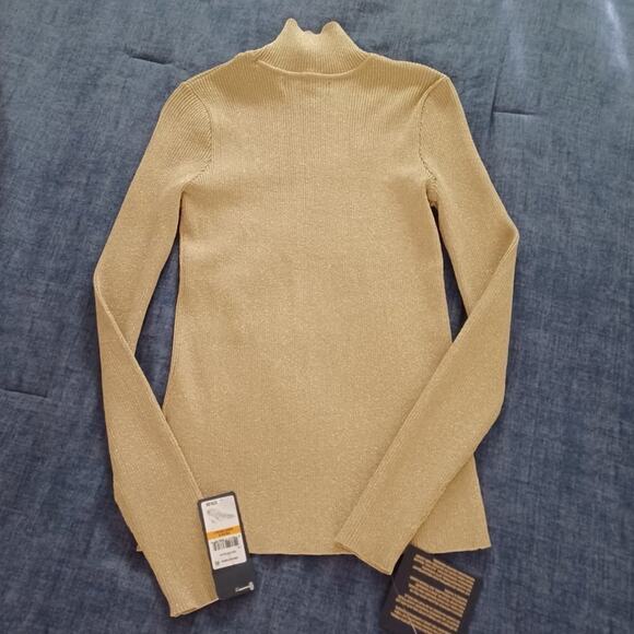 Rachel Roy Cut Out Sweater Fitted Ribbed Gold Metallic S NWT - Picture 5 of 8